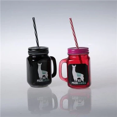 Gler Mason Jar með lit strái