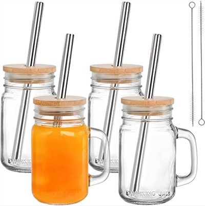 Gler Mason Krukkubollar með bambusloki og strái