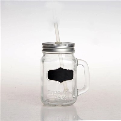 Mason Jar Með Handfangi Og Loki Og Strái